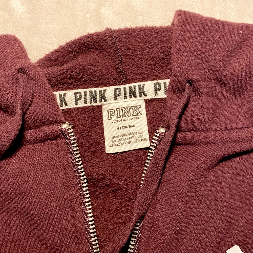 PINK (maroon, black & white) quarter zip w/ hood. - Picture 3 of 6